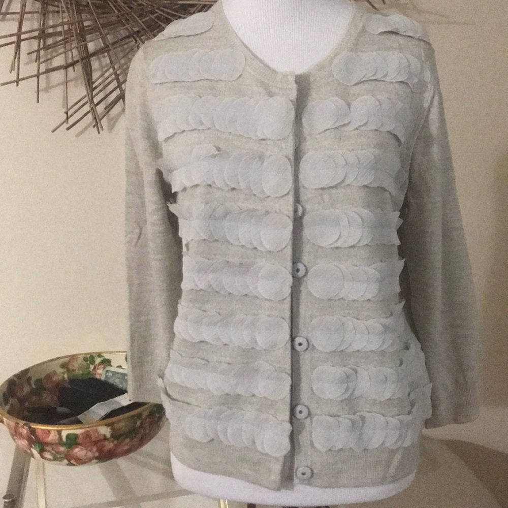 Boden Wool Grey Cardigan with Silk Embellishment